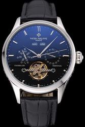 PP Perpetual Calendar Geneve Tourbillon Thin Bezel Stick Dots Marker Leaf-shaped Hands Watch