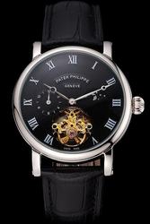 Patek Philippe Complications Tourbillon Moonphase Black Face Roman Scale Rep Watch