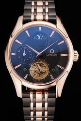 Omega De Ville Tourbillon Moonphase Rose Gold Case/Marker/Pointer Black Concentric Dial Two-tone Steel Bracelet Watch
