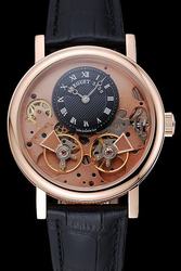 Breguet Tradition Gold Case Black Off-centered Dial Black Leather Strap Watch for Sale In the US