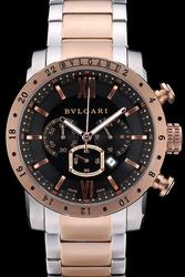 Bvlgari Diagono Professional Black Dial GMT Bezel Rose Gold 2-toned Stainless Steel Bracelet Watch