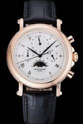 Rep PP Grand Complications Moonphase Rose Gold Paisley Case Leaf-shaped Pointer Watch