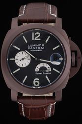 Panerai Luminor Black Dial Brown Enamel Case Leather Strap Automatic 43MM Men's Watch